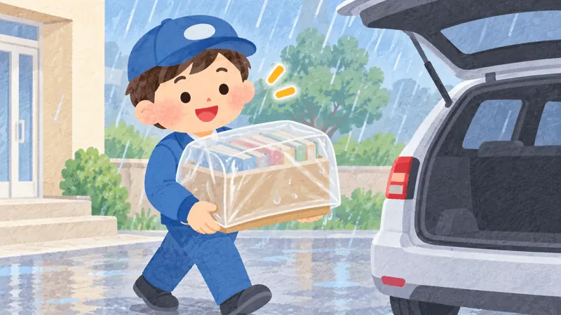 A person going outside despite heavy rain