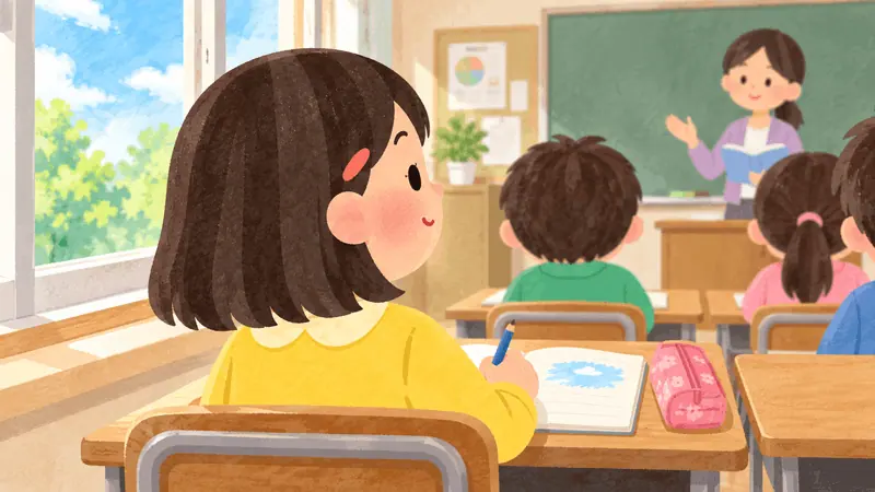A student finding a new seat in a classroom