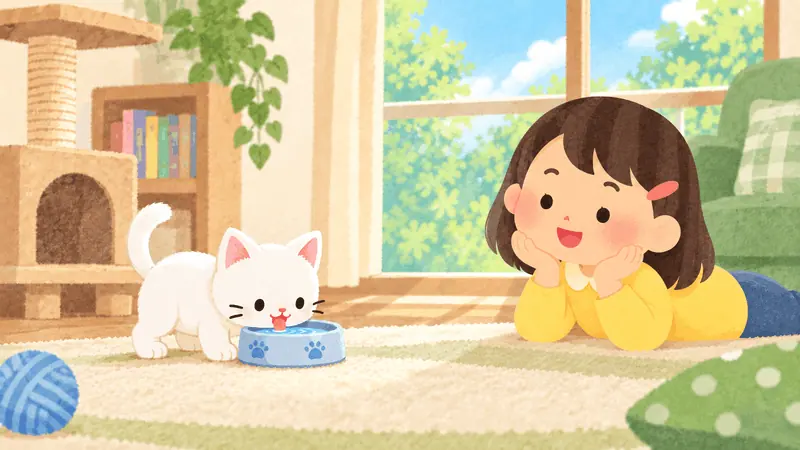 A white pet cat in a sunny room