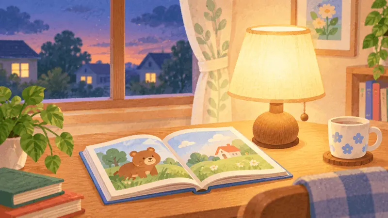 An open book under a lamp in the evening