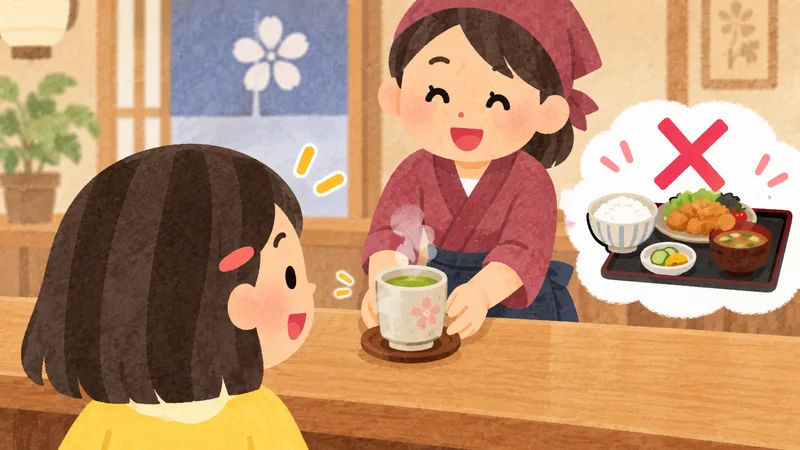 A server brings only tea, rather than a whole meal.