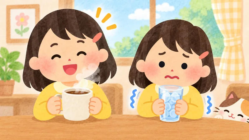 A learner contrasts a hot drink with a cold one.